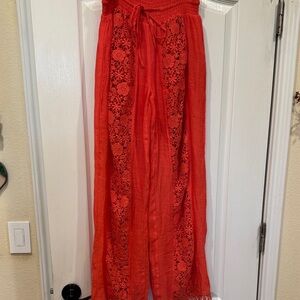 Blood Orange Embroidered Lace Wide-Leg Resort Beach Vacation Pants